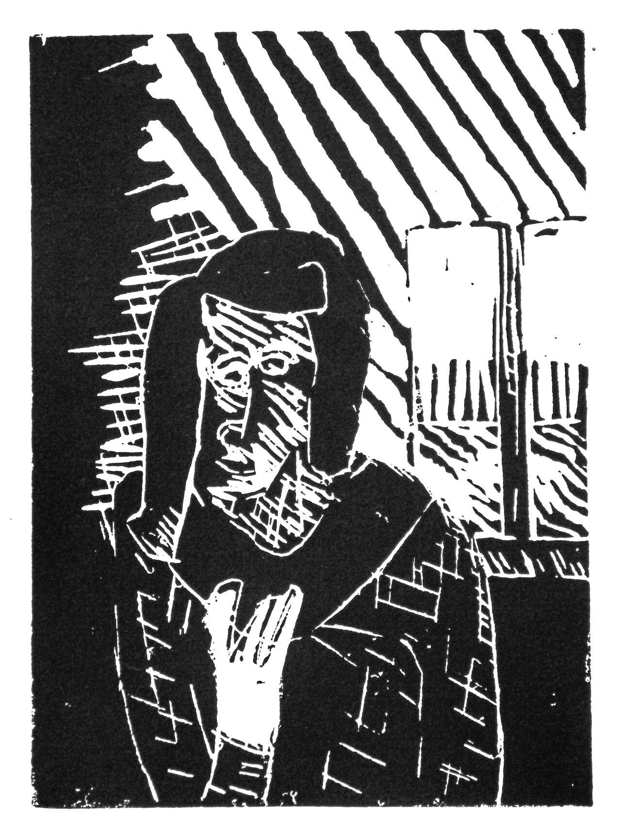 Window Girl Linocut Creator Proof